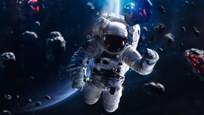 Astronaut, Asteroids, Blue planet, Space Travel, No Gravity