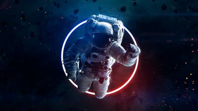 Astronaut, Neon light, Asteroids, Space suit, Space Travel, Space Adventure