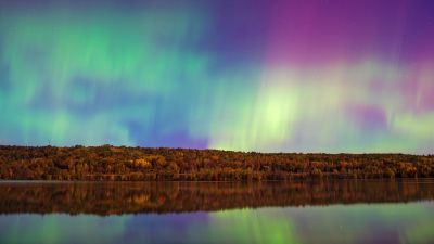 Aurora sky, Forest, River, Reflections, 5K