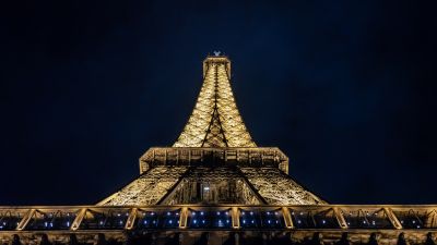 Eiffel Tower, Nightscape, Paris, France, Dark background, Night, Lights, Low Angle Photography, Steel Structure, Iconic, 5K