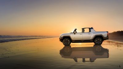 GMC Hummer EV, Sunset, Electric SUV, Beach, Luxury SUV, Electric trucks, 2022, 5K