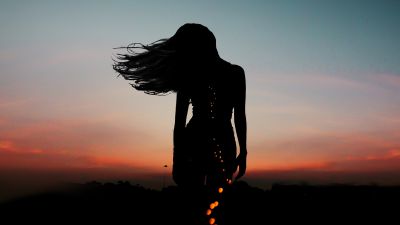 Girl, Aesthetic, Silhouette, Mood, Bokeh, Evening sky, Dusk