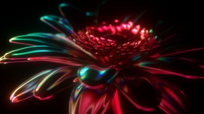 Neon, Digital flower, 3D, CGI, Cyberpunk, Black background, Glowing