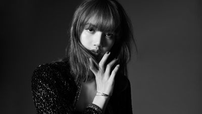 Lisa, Monochrome, Blackpink, Thai singer, Asian Girl, K-Pop singer, Black and White, 5K