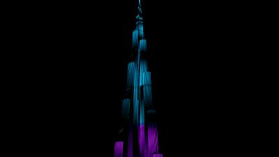 Burj Khalifa, Night illumination, Night lights, Light show, Dark background, 5K, 8K, AMOLED, Dark aesthetic