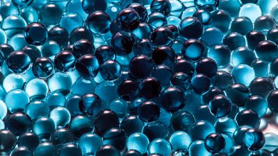 Sphere Balls, Blue background, 3D, Glass, Round, Closeup, Macro, 5K