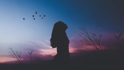 Girl, Twilight, Silhouette, Sunset, Dusk, Evening sky