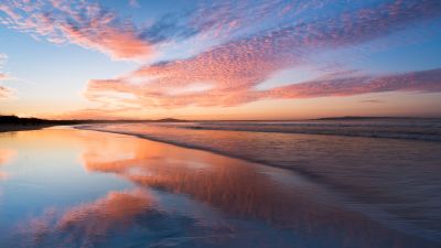 Sunset, Horizon, Reflections, Noosa Beach, Queensland, Australia