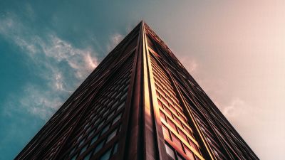 Building, Skyscraper, Crescent Moon, Starry sky