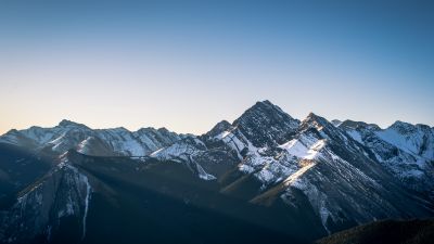 Sulphur Skyline Trail, Jasper National Park, Canada, Mountain range, Snow covered, Glacier mountains, Clear sky, Sun rays, Landscape, Peaks, 5K