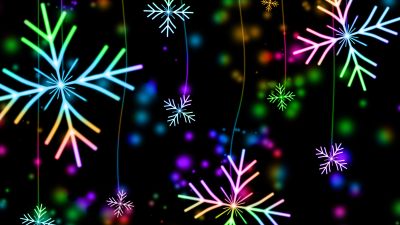 Snowflakes, Winter, AMOLED, Colorful, Black background, Bokeh, Navidad, Noel