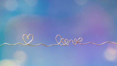 Love heart, Heart symbol, Golden letters, Bokeh, Aesthetic