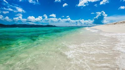 Sandy Cay Island, British Virgin Islands, Caribbean Sea, Seascape, Clouds, Blue Sky, Landscape, Tropical beach, Clear water, Horizon, 5K