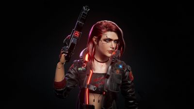 Female V, Artwork, Cyberpunk 2077, Dark background