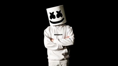 Marshmello, Monochrome, American DJ, Black background, 5K, 8K, Black and White