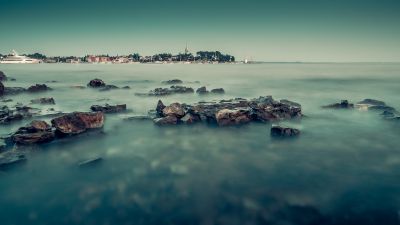 Rocky coast, Long exposure, Seascape, Ocean, Blue Sky, Landscape