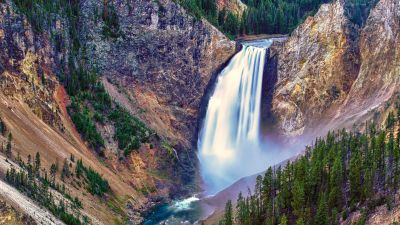 Lower Falls, Yellowstone National Park, Wyoming, Yellowstone River, United States, Yellowstone Falls, Waterfalls, Cliffs, Dawn, Long exposure, Water Stream, Landscape, High Dynamic Range, HDR