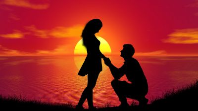 Couple, Proposal, Sunset, Silhouette, Romantic, Lovers, Together