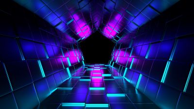 3D background, Shapes, Geometric, Pattern, Illustration, Purple, Dark blue, Vanishing point, Tunnel, Pentagon