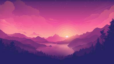 Lakeside, Aesthetic, Pink sky, Sunset, Minimal art, Gradient background, Landscape, Scenic, Panorama, 5K, 8K