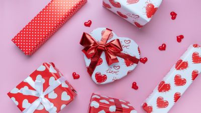 Valentine Gifts, Heart shape, Gift Boxes, Red hearts, Presents, Surprise, 5K, February