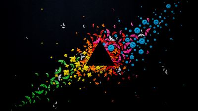 Paper Art, Origami, Panoply, Triangle, Geometrical, Multicolor, Colorful, Black background, Crafts, 5K