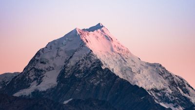 Glacier mountains, New Zealand, Snow covered, Mountain Peak, Daytime, Clear sky, Sunrise, Mount Cook, Mountain View, 5K