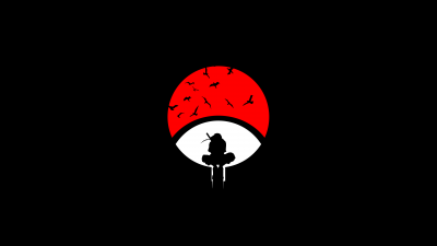 Itachi Uchiha, Minimalist, Naruto, Black background, Minimal art, AMOLED, Simple