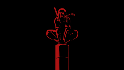 Itachi Uchiha, Black background, Samurai, Ninja, Naruto, AMOLED, 5K, Simple