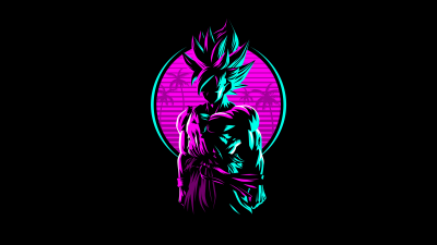 Goku, Dragon Ball, AMOLED, Retro, Artwork, Neon, Black background, 5K