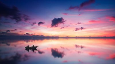 Golden hour, Sunset, River, Aesthetic, Boating, Dusk, Reflection, Evening sky, 5K