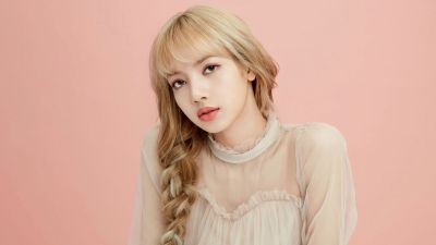 Lisa, Aesthetic, Blackpink, K-Pop singer, Beautiful, Peach background, Pastel orange, Pastel background, 5K