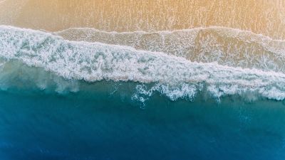 Seashore, Beach, Aerial view, Coast, Blue Ocean, Water waves, Sand