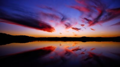 Sunset, Twilight, Seascape, Clouds, Reflection, Dusk, Lake