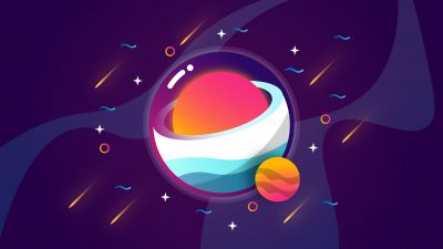 Galaxy, Solar system, Planets, Cosmos, Digital illustration, Colorful, Aesthetic