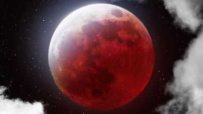 Lunar Eclipse, 8K, Blood Moon, Clouds, Stars, Cosmos, Astrophotography, 5K