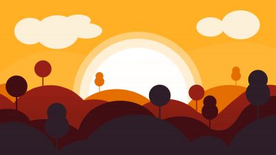 Vector Landscape, Digital Art, Sun, Clouds, Rolling hills, Flat, 2D, 5K, Simple