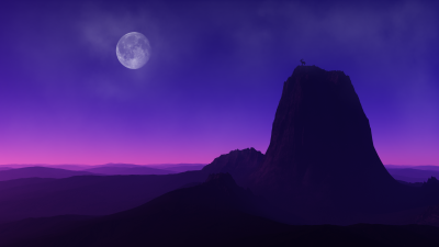 Mountain Peak, Full moon, Capricorn, Mountain Goat, Dusk, Night time, Purple background, Horizon, Landscape, Scenery