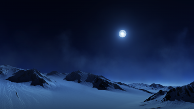 Full moon, Night sky, Snow covered, Foggy, Landscape, Twilight