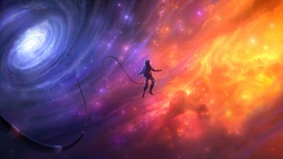 Astronaut, Liberated, Shackled, Spiral galaxy, Universe, Surreal, Dream