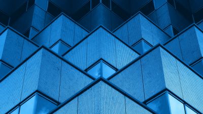 Modern architecture, Building, Office, Geometric, Blue background, Symmetric