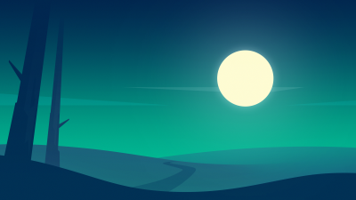 Full moon, Minimalist, Night time, Roadway, Calm, Landscape, Flat, Digital Art, Simple