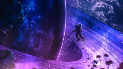 Astronaut, Cosmos, Planet, Rings of Saturn, Orbit, Surreal, Universe