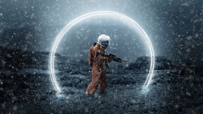 Astronaut, Creative, Space suit, Snow, Orange, Illustration, Photo Manipulation