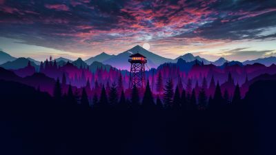 Firewatch, Mountains, Dusk, Sunset, Watchtower, Silhouette, Forest, Panorama