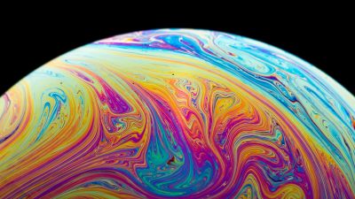 Soap Bubble, Modern Art, Painting, Multicolor, Black background, 5K