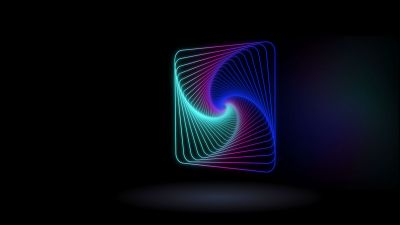 3D, Geometric, Neon, Glowing, Black background, Pattern