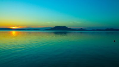 Lake Balaton, Hungary, Freshwater Lake, Sunset, Body of Water, Dusk, Tropical, Clear sky, Scenery, 5K