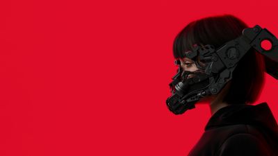 Cyberpunk, Red background, Cyberpunk girl, Futuristic, 5K