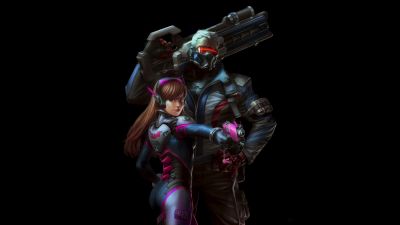 DVa, Soldier 76, Overwatch, Concept Art, Black background, AMOLED, 5K, 8K